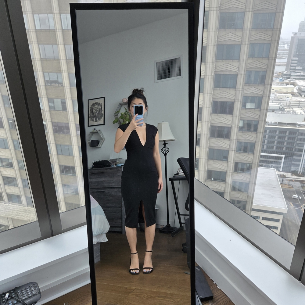 Windsor Low Cut Body Con Black Dress